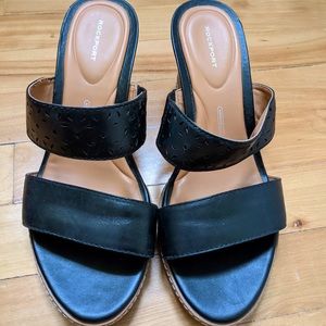 Rockport leather wedge sandals black